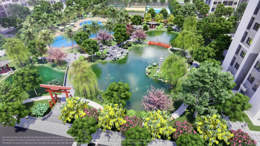 Vườn Nhật Vinhomes Grand Park được CĐT trồng rất nhiều cây xanh