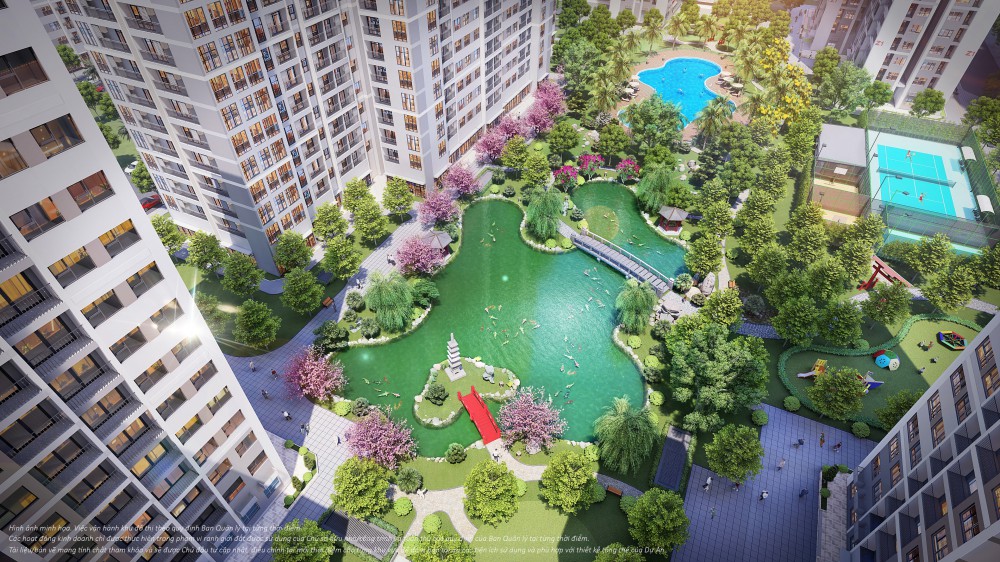 1 góc view Vườn Nhật Vinhomes Grand Park từ ban công căn hộ